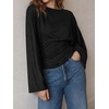 image:imageCicy Bell Women Bell Long Sleeve Wrap Tops Tie Back Boat Neck T Shirt  Casual Trendy Batwing Long Sleeve Loose Fit Cinched Waist Flowy Blouse Summer Fall ClothesBlack