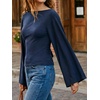 image:imageCicy Bell Women Bell Long Sleeve Wrap Tops Tie Back Boat Neck T Shirt  Casual Trendy Batwing Long Sleeve Loose Fit Cinched Waist Flowy Blouse Summer Fall ClothesNavy