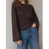 image:imageCicy Bell Women Bell Long Sleeve Wrap Tops Tie Back Boat Neck T Shirt  Casual Trendy Batwing Long Sleeve Loose Fit Cinched Waist Flowy Blouse Summer Fall ClothesCoffee