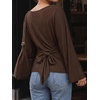 image:imageCicy Bell Women Bell Long Sleeve Wrap Tops Tie Back Boat Neck T Shirt  Casual Trendy Batwing Long Sleeve Loose Fit Cinched Waist Flowy Blouse Summer Fall ClothesCoffee