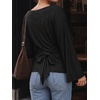 image:imageCicy Bell Women Bell Long Sleeve Wrap Tops Tie Back Boat Neck T Shirt  Casual Trendy Batwing Long Sleeve Loose Fit Cinched Waist Flowy Blouse Summer Fall ClothesBlack