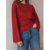 image:imageCicy Bell Women Bell Long Sleeve Wrap Tops Tie Back Boat Neck T Shirt  Casual Trendy Batwing Long Sleeve Loose Fit Cinched Waist Flowy Blouse Summer Fall ClothesRed