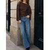 image:imageCicy Bell Women Bell Long Sleeve Wrap Tops Tie Back Boat Neck T Shirt  Casual Trendy Batwing Long Sleeve Loose Fit Cinched Waist Flowy Blouse Summer Fall ClothesCoffee