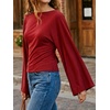 image:imageCicy Bell Women Bell Long Sleeve Wrap Tops Tie Back Boat Neck T Shirt  Casual Trendy Batwing Long Sleeve Loose Fit Cinched Waist Flowy Blouse Summer Fall ClothesRed