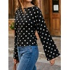 image:imageCicy Bell Women Bell Long Sleeve Wrap Tops Tie Back Boat Neck T Shirt  Casual Trendy Batwing Long Sleeve Loose Fit Cinched Waist Flowy Blouse Summer Fall ClothesPolka Dotsblack
