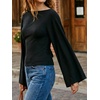 image:imageCicy Bell Women Bell Long Sleeve Wrap Tops Tie Back Boat Neck T Shirt  Casual Trendy Batwing Long Sleeve Loose Fit Cinched Waist Flowy Blouse Summer Fall ClothesBlack