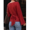 image:imageCicy Bell Women Bell Long Sleeve Wrap Tops Tie Back Boat Neck T Shirt  Casual Trendy Batwing Long Sleeve Loose Fit Cinched Waist Flowy Blouse Summer Fall ClothesRed
