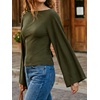 image:imageCicy Bell Women Bell Long Sleeve Wrap Tops Tie Back Boat Neck T Shirt  Casual Trendy Batwing Long Sleeve Loose Fit Cinched Waist Flowy Blouse Summer Fall ClothesArmy Green