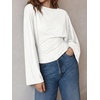 image:imageCicy Bell Women Bell Long Sleeve Wrap Tops Tie Back Boat Neck T Shirt  Casual Trendy Batwing Long Sleeve Loose Fit Cinched Waist Flowy Blouse Summer Fall ClothesWhite