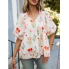 image:imageCicy Bell Womens Floral Babydoll Tops V Neck Lantern Sleeve Loose Blouses  Cute Style Summer Flowy Versatile for Daily Machine WashableCute Beige