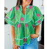 image:imageCicy Bell Womens Floral Babydoll Tops V Neck Lantern Sleeve Loose Blouses  Cute Style Summer Flowy Versatile for Daily Machine WashableCute Green