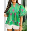 image:imageCicy Bell Womens Floral Babydoll Tops V Neck Lantern Sleeve Loose Blouses  Cute Style Summer Flowy Versatile for Daily Machine WashableCute Green