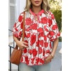 image:imageCicy Bell Womens Floral Babydoll Tops V Neck Lantern Sleeve Loose Blouses  Cute Style Summer Flowy Versatile for Daily Machine WashableCute Red