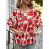 image:imageCicy Bell Womens Floral Babydoll Tops V Neck Lantern Sleeve Loose Blouses  Cute Style Summer Flowy Versatile for Daily Machine WashableCute Red