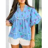 image:imageCicy Bell Womens Floral Babydoll Tops V Neck Lantern Sleeve Loose Blouses  Cute Style Summer Flowy Versatile for Daily Machine WashableCute Sky Blue