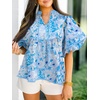 image:imageCicy Bell Womens Floral Babydoll Tops V Neck Lantern Sleeve Loose Blouses  Cute Style Summer Flowy Versatile for Daily Machine WashableFloral Blue