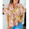 image:imageCicy Bell Womens Floral Babydoll Tops V Neck Lantern Sleeve Loose Blouses  Cute Style Summer Flowy Versatile for Daily Machine WashableFloral Pink