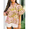 image:imageCicy Bell Womens Floral Babydoll Tops V Neck Lantern Sleeve Loose Blouses  Cute Style Summer Flowy Versatile for Daily Machine WashableFloral Pink