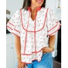 image:imageCicy Bell Womens Floral Babydoll Tops V Neck Lantern Sleeve Loose Blouses  Cute Style Summer Flowy Versatile for Daily Machine WashableFloral Red