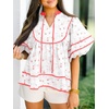 image:imageCicy Bell Womens Floral Babydoll Tops V Neck Lantern Sleeve Loose Blouses  Cute Style Summer Flowy Versatile for Daily Machine WashableFloral Red