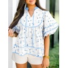 image:imageCicy Bell Womens Floral Babydoll Tops V Neck Lantern Sleeve Loose Blouses  Cute Style Summer Flowy Versatile for Daily Machine WashableFloral Sky Blue