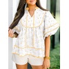 image:imageCicy Bell Womens Floral Babydoll Tops V Neck Lantern Sleeve Loose Blouses  Cute Style Summer Flowy Versatile for Daily Machine WashableFloral Yellow