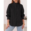 image:imageCicy Bell Womens Oversized Button Down Shirts Casual Dressy Long Sleeve Ruffle Stand Collar Tops Side Split Work BlouseBlack
