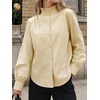 image:imageCicy Bell Womens Oversized Button Down Shirts Casual Dressy Long Sleeve Ruffle Stand Collar Tops Side Split Work BlouseLight Khaki