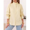 image:imageCicy Bell Womens Oversized Button Down Shirts Casual Dressy Long Sleeve Ruffle Stand Collar Tops Side Split Work BlouseLight Khaki