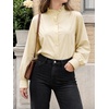 image:imageCicy Bell Womens Oversized Button Down Shirts Casual Dressy Long Sleeve Ruffle Stand Collar Tops Side Split Work BlouseLight Khaki