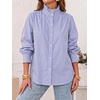 image:imageCicy Bell Womens Oversized Button Down Shirts Casual Dressy Long Sleeve Ruffle Stand Collar Tops Side Split Work BlouseNavy