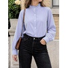 image:imageCicy Bell Womens Oversized Button Down Shirts Casual Dressy Long Sleeve Ruffle Stand Collar Tops Side Split Work BlouseNavy
