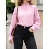 image:imageCicy Bell Womens Oversized Button Down Shirts Casual Dressy Long Sleeve Ruffle Stand Collar Tops Side Split Work BlousePink