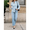image:imageCicy Bell Womens Oversized Button Down Shirts Casual Dressy Long Sleeve Ruffle Stand Collar Tops Side Split Work BlouseSky Blue