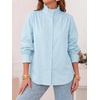 image:imageCicy Bell Womens Oversized Button Down Shirts Casual Dressy Long Sleeve Ruffle Stand Collar Tops Side Split Work BlouseSky Blue