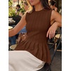 image:imageCicy Bell Womens Pleated Peplum Tank Tops Fitted Blouses Fall Sweaters  Babydoll Tops for WomenFitted Ribbed KnitCrew NeckSummer Sleeveless VestsBusiness CasualGoing Out Trendy OutfitBrown