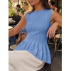image:imageCicy Bell Womens Pleated Peplum Tank Tops Fitted Blouses Fall Sweaters  Babydoll Tops for WomenFitted Ribbed KnitCrew NeckSummer Sleeveless VestsBusiness CasualGoing Out Trendy OutfitSky Blue