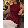 image:imageCicy Bell Womens Pleated Peplum Tank Tops Fitted Blouses Fall Sweaters  Babydoll Tops for WomenFitted Ribbed KnitCrew NeckSummer Sleeveless VestsBusiness CasualGoing Out Trendy OutfitBurgundy