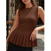 image:imageCicy Bell Womens Pleated Peplum Tank Tops Fitted Blouses Fall Sweaters  Babydoll Tops for WomenFitted Ribbed KnitCrew NeckSummer Sleeveless VestsBusiness CasualGoing Out Trendy OutfitBrown