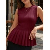 image:imageCicy Bell Womens Pleated Peplum Tank Tops Fitted Blouses Fall Sweaters  Babydoll Tops for WomenFitted Ribbed KnitCrew NeckSummer Sleeveless VestsBusiness CasualGoing Out Trendy OutfitBurgundy