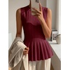 image:imageCicy Bell Womens Pleated Peplum Tank Tops Fitted Blouses Fall Sweaters  Babydoll Tops for WomenFitted Ribbed KnitCrew NeckSummer Sleeveless VestsBusiness CasualGoing Out Trendy OutfitBurgundy