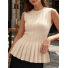 image:imageCicy Bell Womens Pleated Peplum Tank Tops Fitted Blouses Fall Sweaters  Babydoll Tops for WomenFitted Ribbed KnitCrew NeckSummer Sleeveless VestsBusiness CasualGoing Out Trendy OutfitBeige