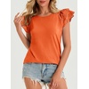image:imageCicy Bell Womens Ruffle Cap Sleeve TShirts Dressy Casual Summer Lace Tank Tops Crewneck Cute Basic TeeBrick Red