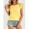 image:imageCicy Bell Womens Ruffle Cap Sleeve TShirts Dressy Casual Summer Lace Tank Tops Crewneck Cute Basic TeeLight Yellow