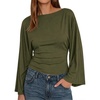 image:imageCicy Bell Women Bell Long Sleeve Wrap Tops Tie Back Boat Neck T Shirt  Casual Trendy Batwing Long Sleeve Loose Fit Cinched Waist Flowy Blouse Summer Fall ClothesArmy Green
