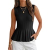 image:imageCicy Bell Womens Pleated Peplum Tank Tops Fitted Blouses Fall Sweaters  Babydoll Tops for WomenFitted Ribbed KnitCrew NeckSummer Sleeveless VestsBusiness CasualGoing Out Trendy OutfitBlack