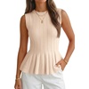 image:imageCicy Bell Womens Pleated Peplum Tank Tops Fitted Blouses Fall Sweaters  Babydoll Tops for WomenFitted Ribbed KnitCrew NeckSummer Sleeveless VestsBusiness CasualGoing Out Trendy OutfitBeige