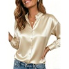 image:imageCicy Bell Womens Satin Blouses Long Sleeve Ruffle Collar Button Down Shirts  Silky Loose Fit Casual Dressy Tops Work Office Business V Neck CollaredChampagne
