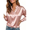 image:imageCicy Bell Womens Satin Blouses Long Sleeve Ruffle Collar Button Down Shirts  Silky Loose Fit Casual Dressy Tops Work Office Business V Neck CollaredPink