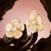 image:imageCicy Bell 18k Gold Plated Enamel Flower Earrings for Women  Summer Boho Statement Stud Cubic Zirconia Trendy Jewelry GiftsBeige